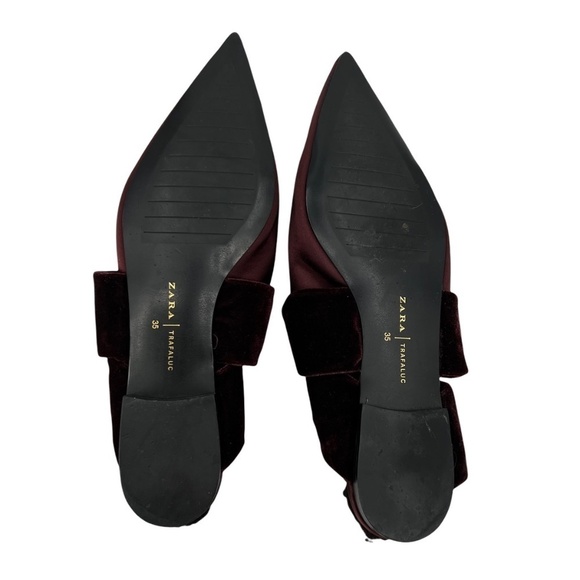 Zara Trafaluc Point Toe Velvet Faux Fur Maroon Slides Size 35 Women’s - Picture 7 of 8